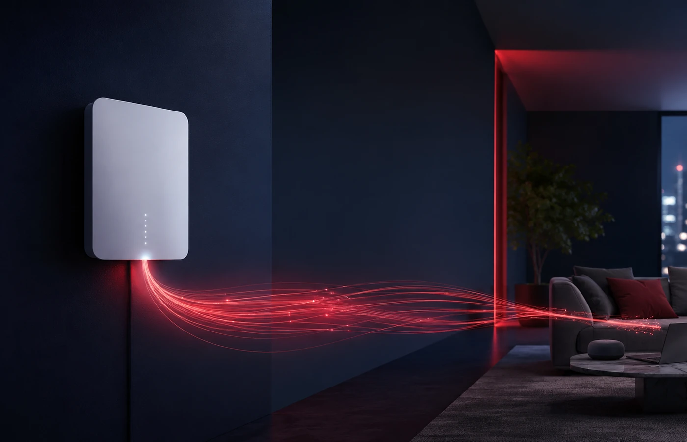 Frontier internet feature image with red connectivity light trails
