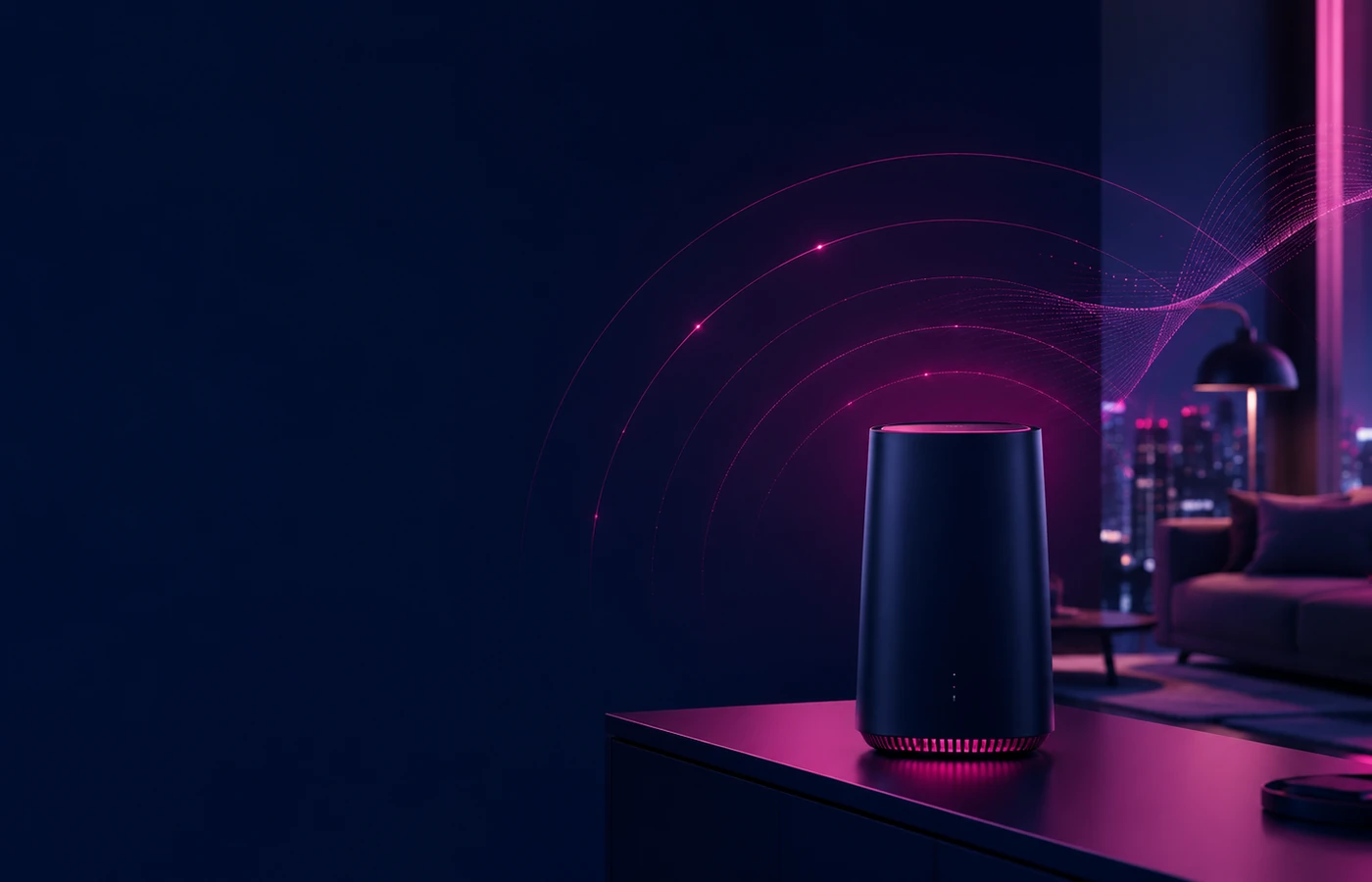 T-Mobile internet feature image with modern router and magenta connectivity lighting