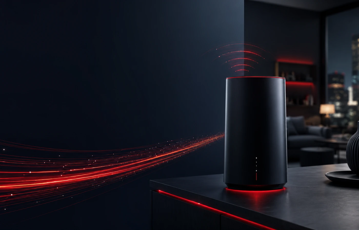Verizon internet feature image with modern router and red signal accents